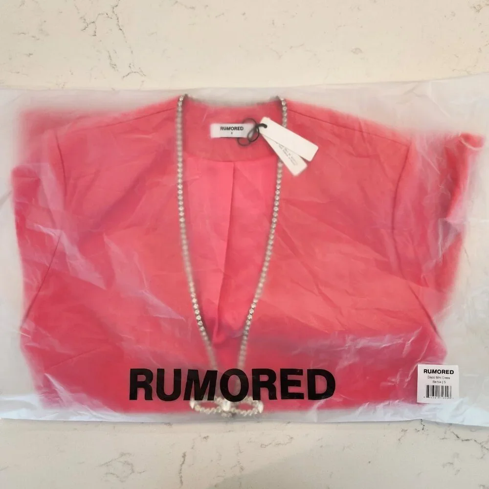 RUMORED Disco Mini Dress V Neck – Barbie Size S Pink NWT - Picture 6 of 7